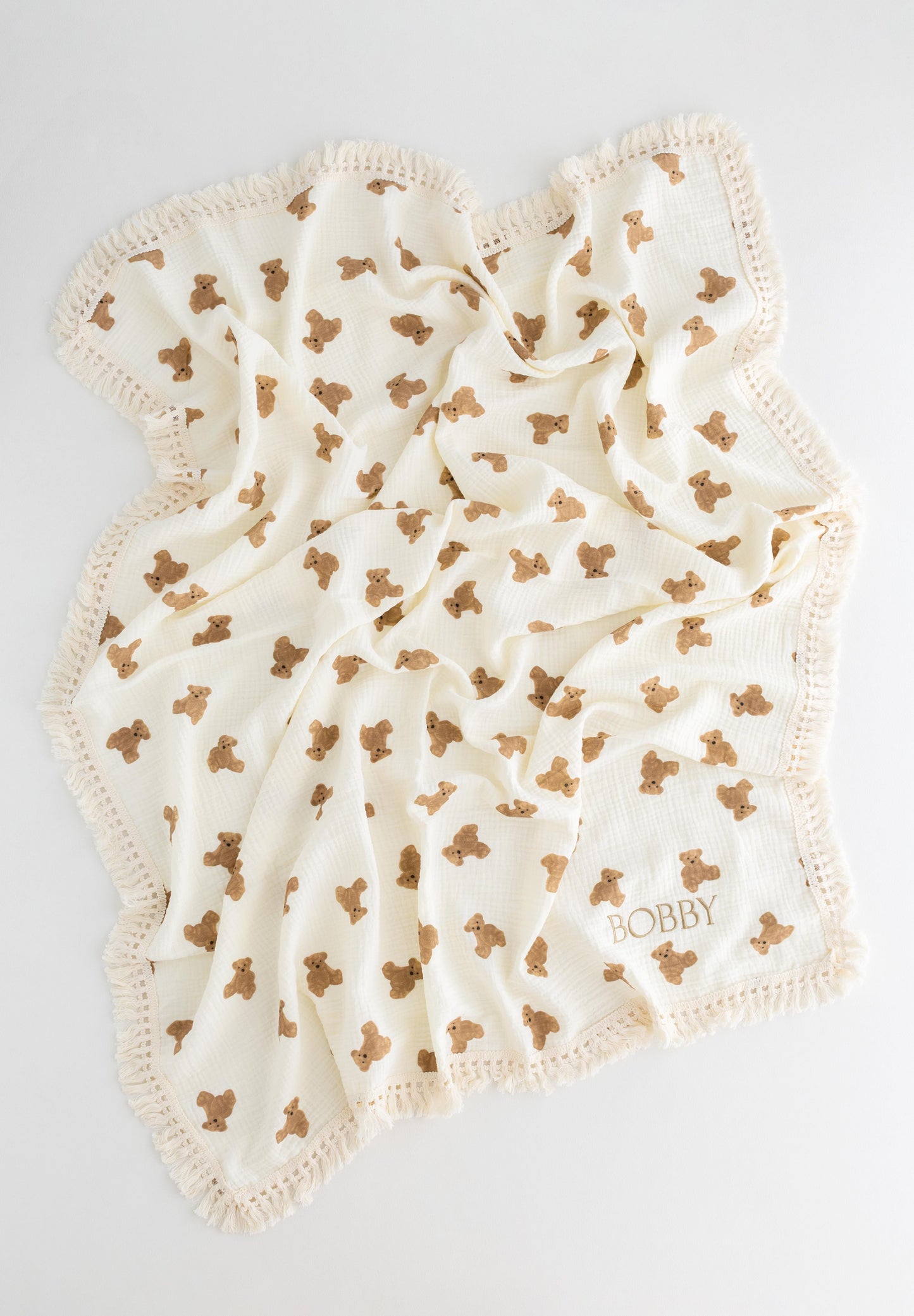 Bear Ruffle Muslin Baby Blanket – Soft & Breathable Comfort