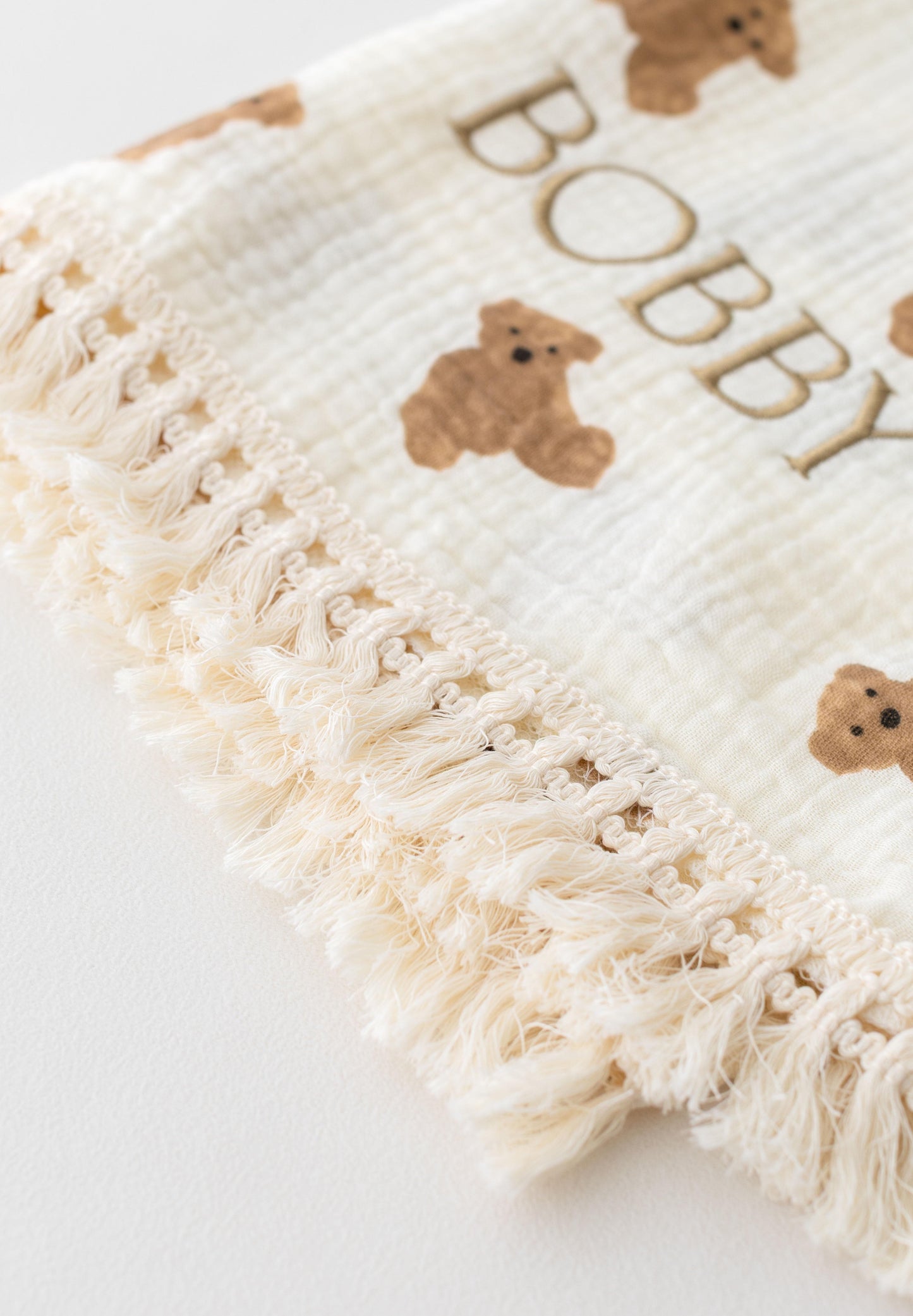 Bear Ruffle Muslin Baby Blanket – Soft & Breathable Comfort